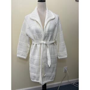 Zado Cream White Sweater Coat Cardigan Duster Small Shawl Collar Ski Lodge